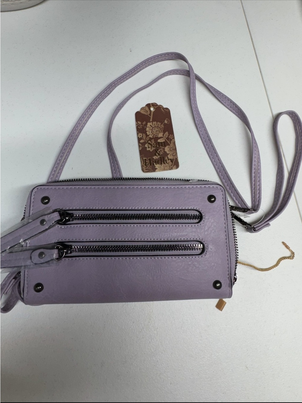Lavender Crossbody Wallet with Dual Zip Front